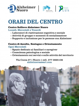 Nuovi Orari Centro Sollievo Alzheimer - Progetto Uomo Nuoro